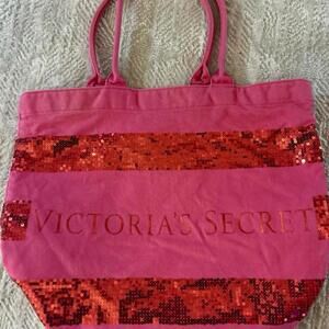 Victoria’s Secret Hot Pink W/Red Sequins Tote Bag Large
